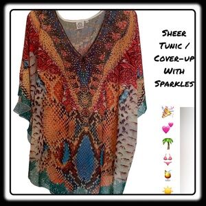 NWT crystal-embellished sheer tunic, wrap or swim coverup one size